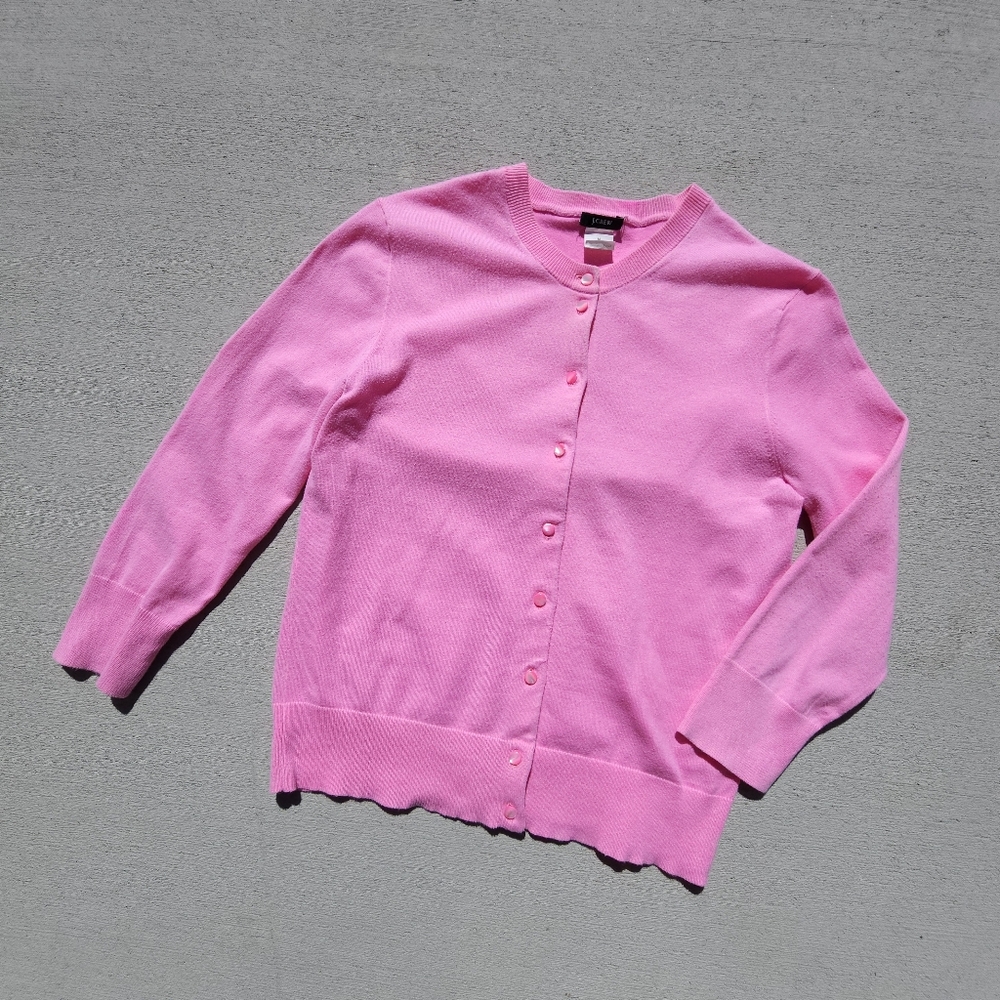 J Crew Jackie 3/4 sleeve Cotton Button Cardigan Sweater M Cottagecore Light Pink